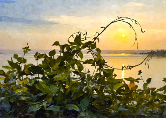 Photo oil painting of a Capernaum Sunset over the Sea of Galilee