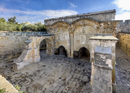 Photo watercolor of the historic Temple Mount East Gate stone structure