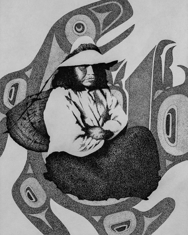 Pen and ink pointillism of a Northwest native women